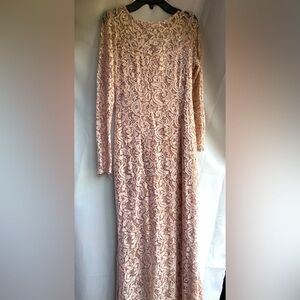 Elegant Lace Sequin Long Sleeve Dress in Champagne